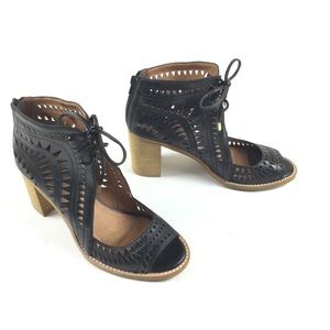 JEFFREY CAMPBELL Cordillo Laser Cut Open Toe Sandals Black Sz 10